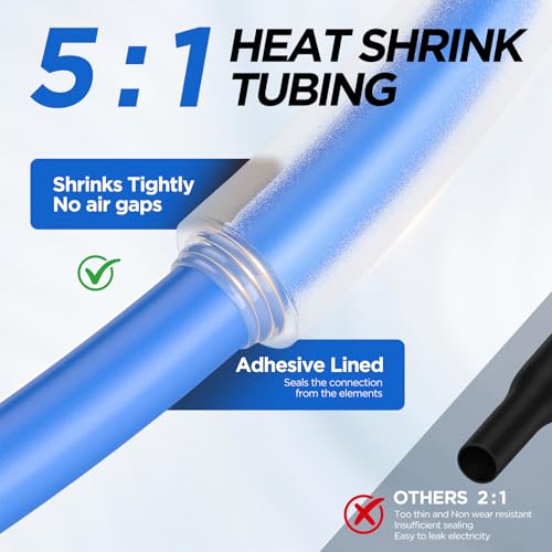 5:1 Heat Shrink Tubing Kit 600 PCS, Industry-Leading 5:1 Ratio Adhesive Lined, Marine Grade Dual Wall, Waterproof Electrical Wire Sleeving Tube, Tube Wrap Assortment Kit for DIY, 8 Sizes 6 Colors