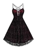 ROSE GAL Women Plus Size Gothic Lace-up Strappy Lace Overlay Midi Dress Vintage Backless Spaghetti Strap A Line Goth Dress(Red_3/5X)