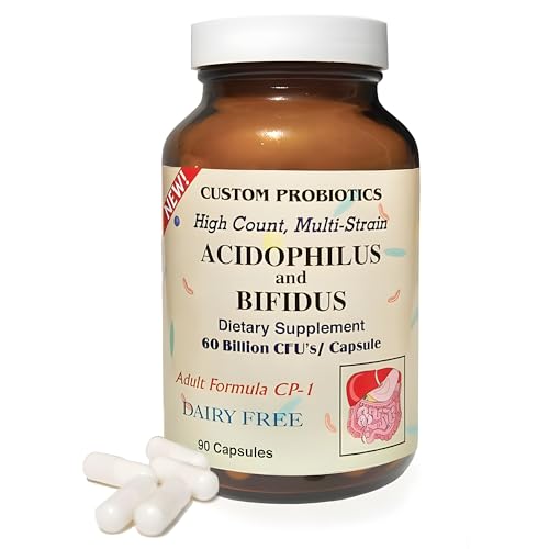 Custom Probiotics CP-1 Adult Formula – 60 Billion CFU Probiotic Supplement – 5 Strain High Potency Probiotics for Digestive & Gut Health Support – Dairy Free – 90 Capsules