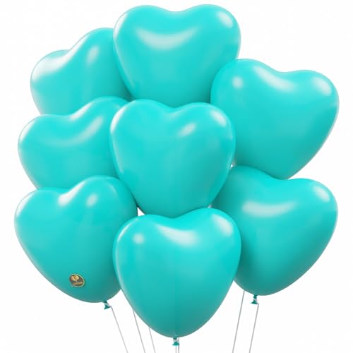 Image of AFTERLOON Biodegradable Balloons 24 pcs Turquoise Blue 12 Inch Heart Shaped, Natural Rubber Latex Plastic-Free Alternative Durable Thickened Extra Strong Helium Float, Proposal Marriage Love Wedding