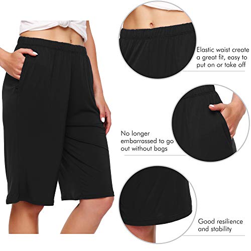 Wiwi Bamboo Sleep Shorts For Women Pajama Bottoms With Pockets Soft Lounge Plus Size Lightweight Short Pants S-3X, Black, Medium #TOP3
