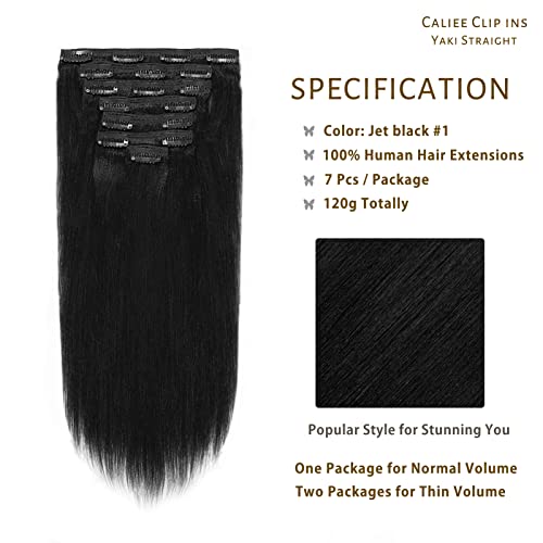 Caliee Light Yaki Straight Clip In Hair Extensions For African American Relaxed Hair Real Remy Thick Yaki Straight Hair Extensions 120G 10 Inch #TOP1