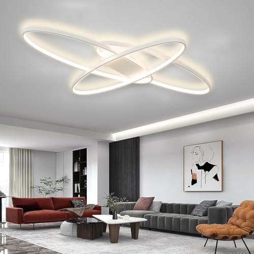 Plafonnier LED moderne dimmable 130cm : grand lustre blanc télécommandé salon et cuisine - 2