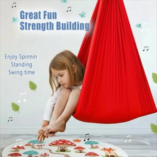 Image of Sensory Swing for Kids & Adults, Therapy Swing with 360 Swivel Hanger Kit for Autism, ADHD, SPD, Snuggle Swing Holds up to 300lbs has a Calming Effect on Children with Sensory Needs (Red)