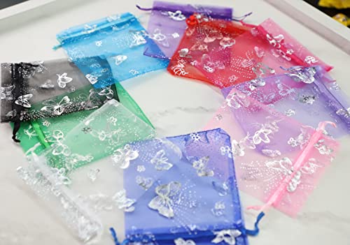 Stratalife Small Organza Bags Jewelry Pouches with Drawstring Sachet Candy Party Favors Goodie Bags 3.54''x4.72'' 100PCS (Mixed Butterfly)