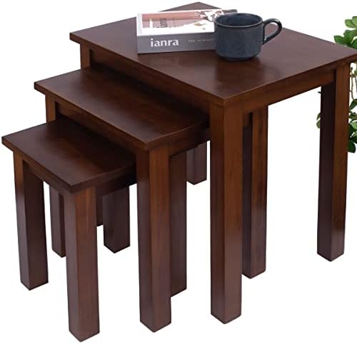 Aurotrice OAK Solid Nest of 3 Tables Coffee Table Small Wooden Side/End/Lamp Walnut Nesting Tables for Living Room