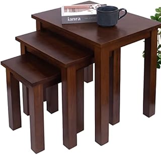 Aurotrice OAK Solid Nest of 3 Tables Coffee Table Small Wooden Side/End/Lamp Walnut Nesting Tables for Living Room