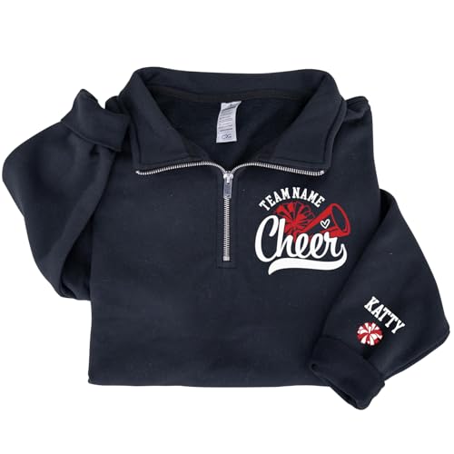 Personalized Cheer Quarter Zip Sweatshirt, Custom Cheer Mom Pullover with Name, Team Jacket for Women