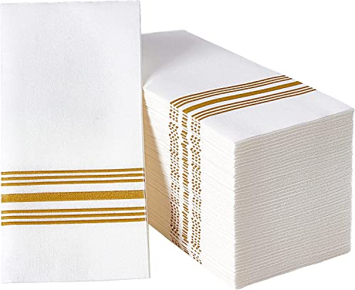 DADAWU Goldservietten, Leinen-Feel Gästetücher, dekorative Badezimmer-Papierservietten, Einweg-Handtücher für Küche, Partys, Hochzeiten, Jubiläen, Abendessen oder Veranstaltungen, 30 x 43 cm, 50 Stück Cover