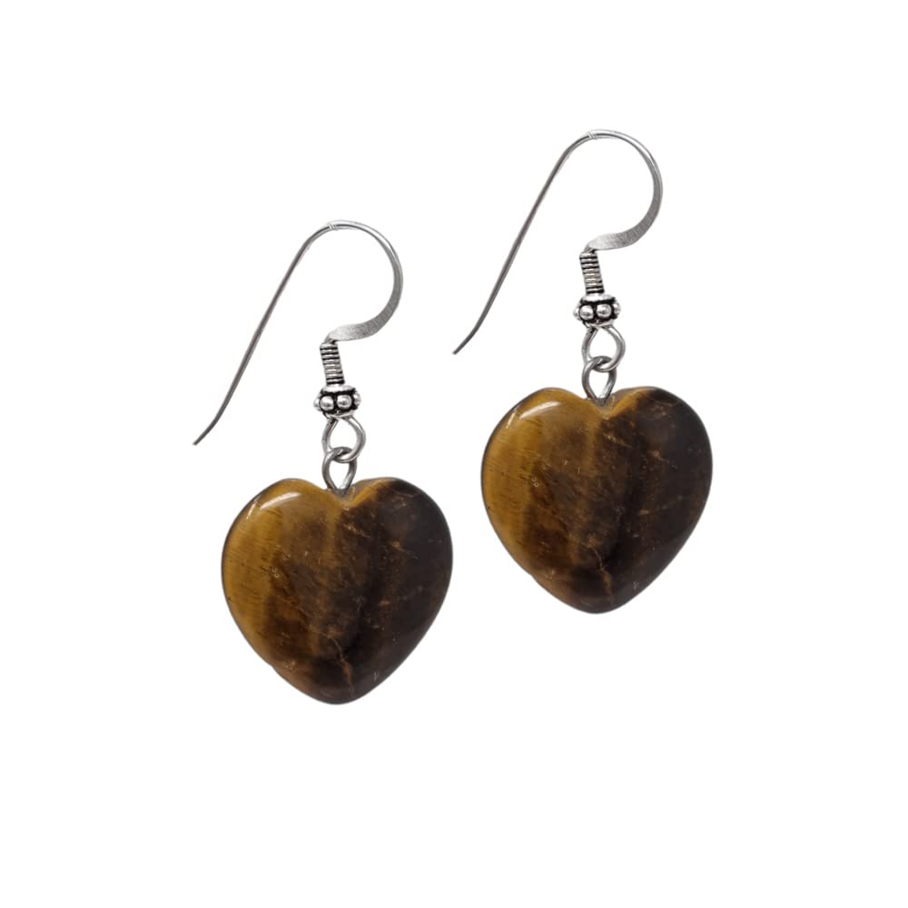 Orecchini a Forma di cuore da Donna - Perle di pietre preziose naturali da 20 mm con orecchini a gancio in argento 925 (Occhio di tigre marrone)