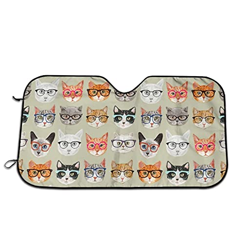 cat heads pattern 車用サンシェード 車窓日よけ カーシェード UVカット 遮光 断熱 日焼け防止 防紫外線 静電気 取付け簡単 吸盤2個付