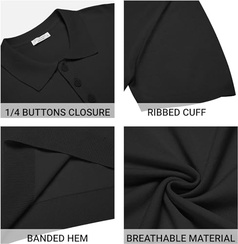 COOFANDY Men's Polo Shirts Short Sleeve Knitted Summer Poloshirts Basic Golf Polo T-Shirts Stretch Black M - Image 5