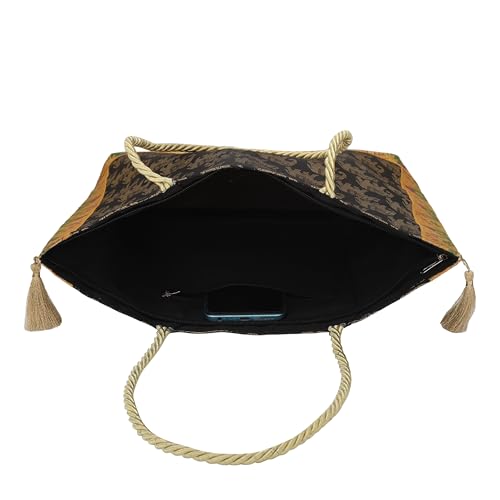 Image of Designer Ethnic Handmade Brocade Silk Tote Bag For Women's Shoulder Bag Shopping Bag For Girls 16 Inch