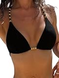 GORGLITTER Damen Neckholder Bikini Oberteil Push Up Bikinitop Triangel Bikini-Top Bügellos Swimwear Top mit Knoten Schwarz S