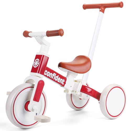 Image of XIAPIA Tricycles for 1-3 Year Olds, 5 in 1 Toddler Balance Bike with Removable Pedal, Push Trike Toys with Adjustable Pushrod for 2 3 4 5 Year Old Boys & Girls, Birthday Gifts for Kids (Red)