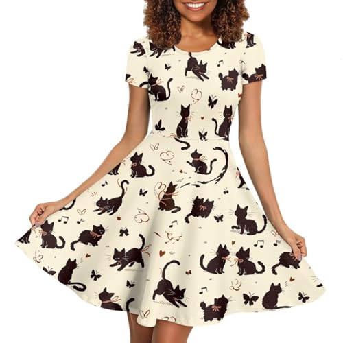 Image of AFPANQZ Womens Casual Summer Lightweight Vintage Dress Short Sleeve Midi Dress Knee-Long Luxury Formal Dress