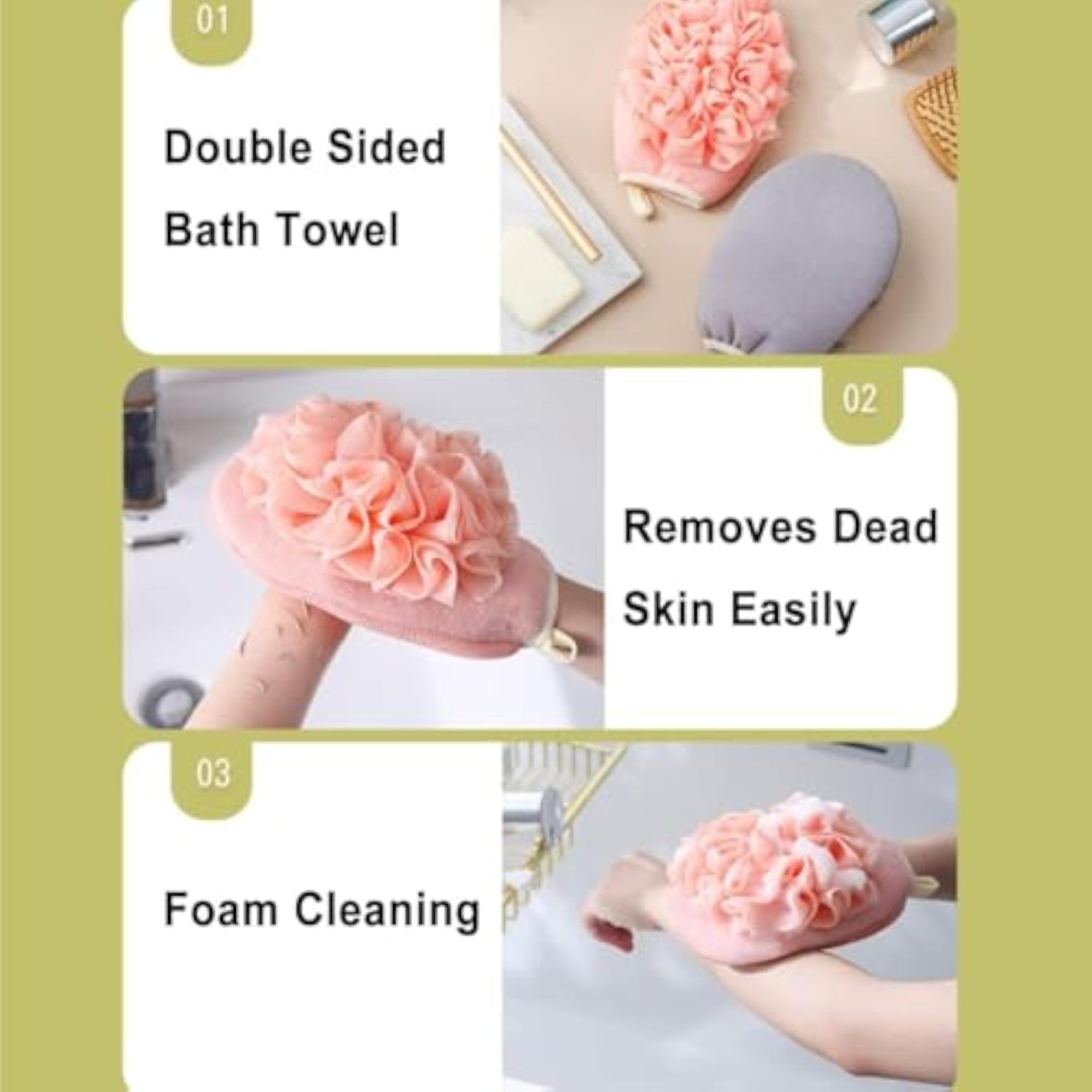 2 in 1 Exfoliating Bath Glove with Loofah, Deep Cleansing
