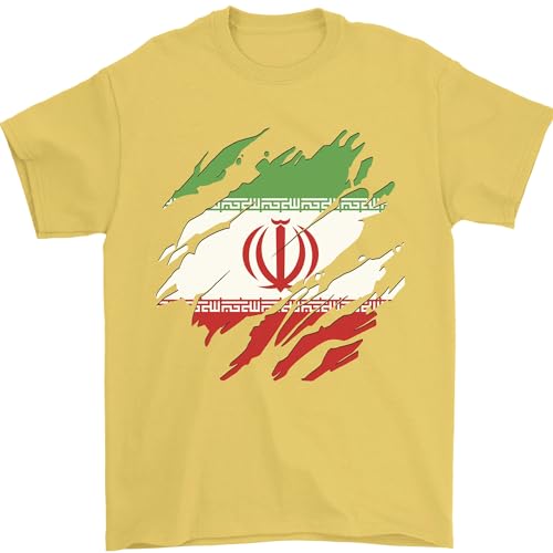 T-shirt da uomo con bandiera iraniana strappata e scritta "Iran", 100% cotone, Giallo, S