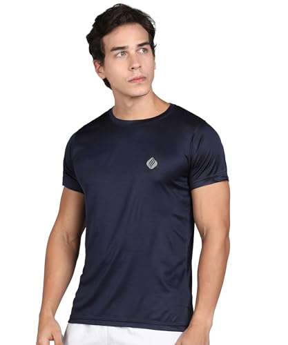 Image of Rodya Men's Solid Navy Blue Active Wear Short Sleeve Athletic T-Shirts for Gym, Running, Yoga, Crossfit
