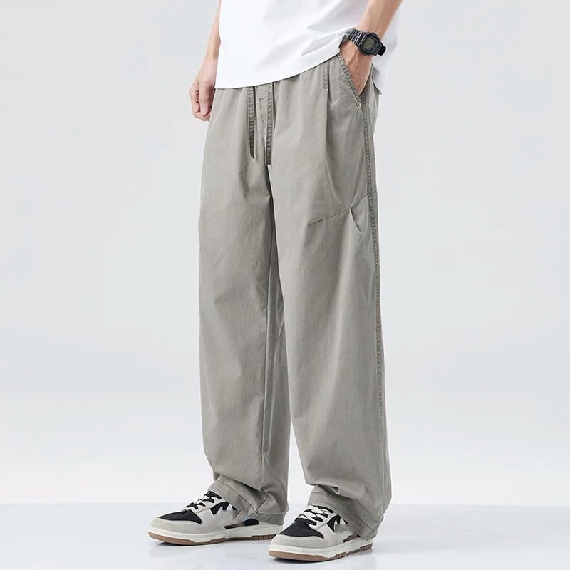 Men's Summer Solid Straight Wide Leg Trousers Male Casual Elastic Waist Pants2