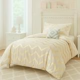 Codi Teen Bedding Set Twin Size, Cute Ivory & Gold Comforter Sets for College Dorm Girls, 3 Pieces - All Seasons Warm