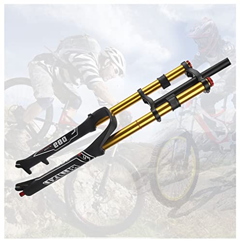 HJYBFA Horquilla de Bicicleta de montaña de Descenso 26 27,5 29 DH MTB Suspensión neumática Recorrido 130 mm Tubo Recto de 1-1/8' Delantero Doble Hombro Rebote Ajustable Bloqueo ma