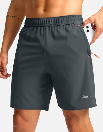 Pudolla Men's Athletic Hiking Shorts Lightweight Workout Gym Shorts for Men Outdoor Casual Travel with 3 Zipper Pockets - Image 3