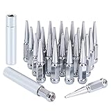 M14x1.5 Lug Nuts 14x1.5 Spike Lug Nuts M14 x 1.5 Spiked Lug Nut Chrome Set of 24 with 2 Socket Keys 19mm Hex 4.4" Tall 14mmx1.5 Bullet Lug Nuts Wheel Nuts