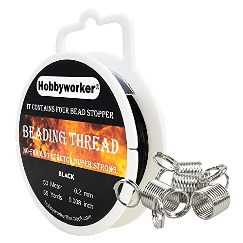 The Hobbyworker 0.2mm Fishing Line Braid,55Y Beading Thread with Bead Stoppers for Sewing Fishing Jewelry Making Suppliesï¼50m-Blackï¼
