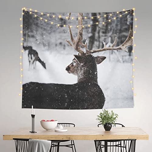 Evealyn Reindeer In The Snow Printed Tapestry Wall Hanging Aesthetic Decoration Tapestry For Bedding Bedroom Living Room Dorm (51 X 60 Inches) #TOP2