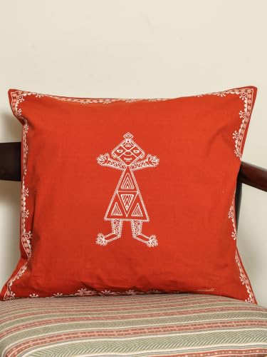 Image of Sacred Geometry: Rajasthani Mandana Series Cushion Cover, Decorative Throw Pillow Cover for Sofa Couch Bedroom, Hidden Zipper Closure, Pack of 1