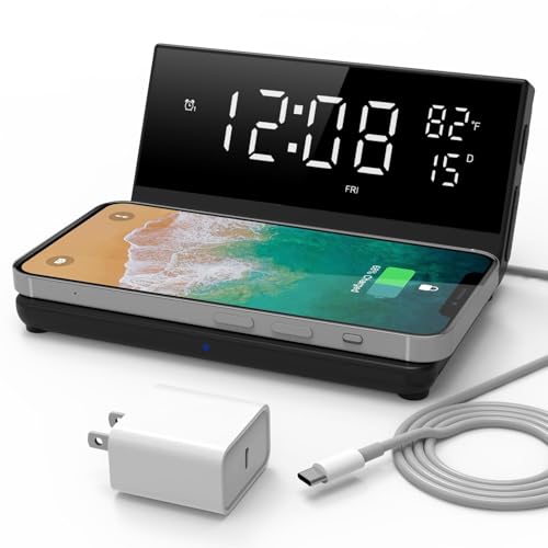 Soundfreaq Charge Rise II, SFQ-20: Digital Alarm Clock, with Fast USB Charger and Wireless Charger (Black, Hotel)