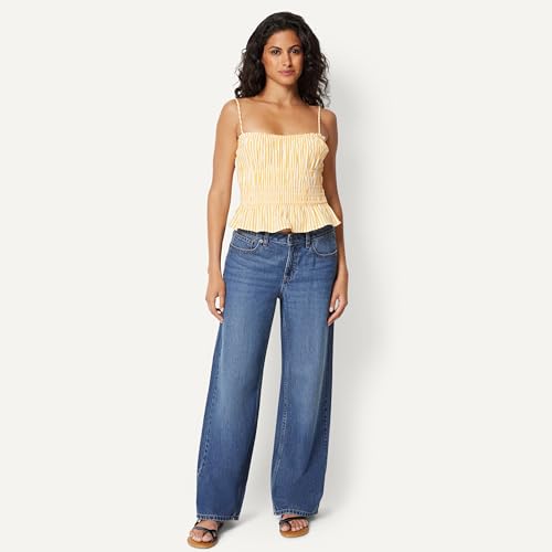 Amazon Essentials Women's Regular-Fit Smocked Cotton Stretch Poplin Tank, Golden Yellow Even Stripe, Large by Amazon Essentials - Used condition - Image 6