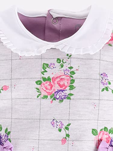 Image of BABY GO Cotton Footed Romper for Baby Girls | Cute Print Long Sleeve Sleepsuit with Front Snap Buttons | Newborn Jumpsuit & Pajamas