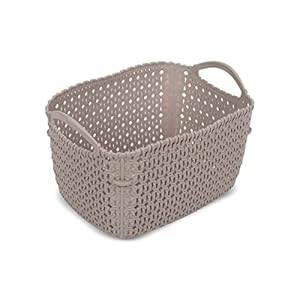 Secen LONDON – Plastic Storage Baskets with Handle (4LT), Rectangular Kitchen Organiser Storage Box, Strong Plastic Basket Storage Box (CAPUCCINO)