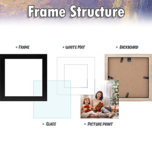 Auear, 6X6 Square Frame, 4 Pack, Solid Wood And High Definition Glass, Display Pictures 4X4 With Mat Or 6X6 Without Mat, Wall Display, Decorate Home Or Office, Black #TOP3