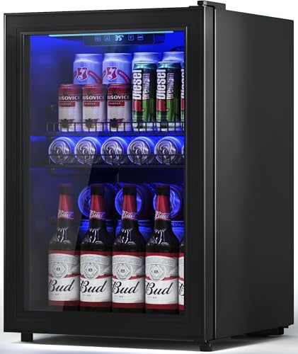 Image of Tehanld 2.5 Cu.Ft Wine Fridge, Mini Fridge With Glass Door, Wine Cooler Refrigerator, Beverage Drink Beer Cooler, Adjustable Shelves & Digital Temperature Display, 22 Bottle 95 Can