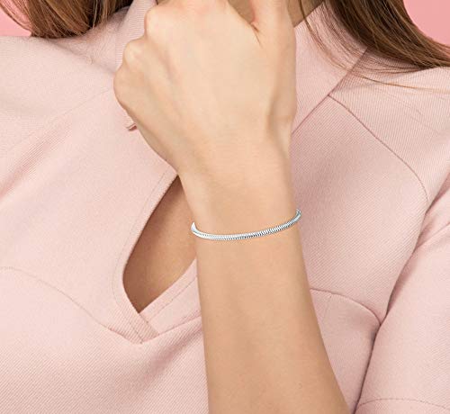 Savlano 925 Sterling Silver Solid Italian Round Diamond Cut Flexible Snake Chain Bracelet With Gift Box For Women, Girls & Men - Made In Italy (7, 3Mm) #TOP3