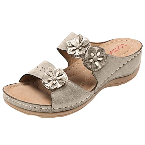 Haoricu Sandal Shoes, Women Premium Orthopedic Open Toe Sandals Vintage Anti-Slip Breathable For Summer (7.5, C-Light Gray) #TOP1