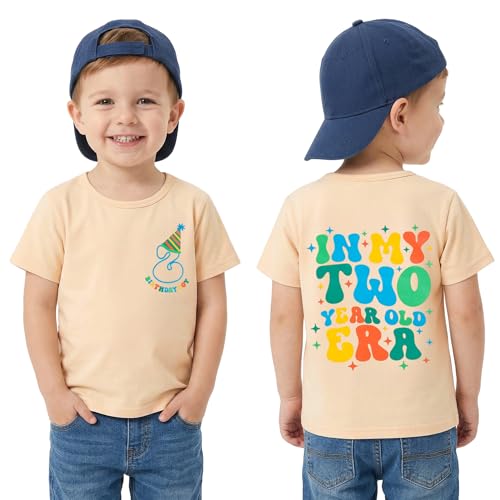 Two Year Old Birthday Shirt 2nd Birthday Toddler Boy Tshirt Second Bday Party Cotton Short Sleeve Outfits Top (2T Cream)