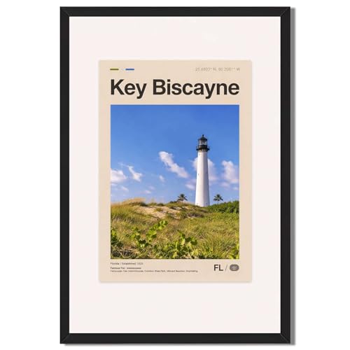 Framed Key Biscayne Lighthouse Poster Canvas Print Art Modern Coastal Wall Art Painting Pictures Wall Decor Stunning Home Decoration for Living Room Bedroom Office Apartment Art Print (Black framed,12L"X16W")
