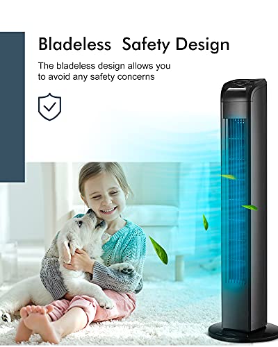 Uthfy Oscillating Tower Fan With Remote, Electric Standing Tower Fan Floor Fan For Bedroom Indoor Office And Home Use,Quiet Cooling Portable Bladeless Tower Fans, 30 Inchs, Black Tower Fan #TOP5