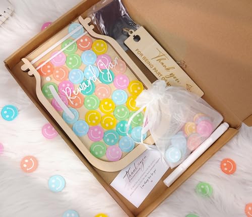 Image of 11 inch DIY Name 75 Tokens Smiley Face Magnetic Reward Jar Gifts for Classroom Teacher Kids Potty Training Chore Chart Toddler Good Behavior Management Tools Back to School RWJ-03-SMILEY-L