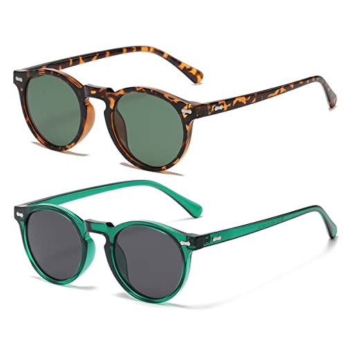 Image of Gleyemor Vintage Polarized Sunglasses for Men Round Sunglasses UV400 Protection Retro Hand-crafted Acetate Frame