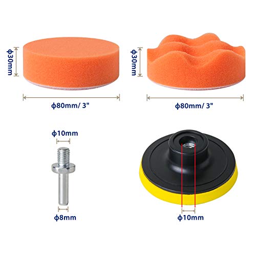 Stuhad 3 Inch Sponge Buffing Pads, 24Pcs Drill Polishing Kit, 16Pcs Polishing Pads For Car Foam Drill For Waxing, Polishing, Sealing Glaze #TOP1