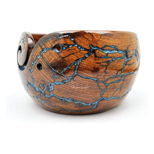Metlumber Wooden Yarn Bowl Rosewood Yarn Storage Bowl Holder & Dispenser For Tangle-Free Yarn Perfect Large Knitting & Crochet Bowl Fractal Wood Burning & Resin Artwork #TOP4