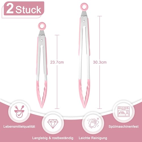 Homikit Küchenzange, Edelstahl Kochzange Grillzange 2er Set - Rosa – Ansicht 2