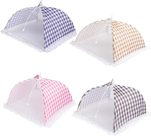 Cymax 4 Coloful 17inches Tight Mesh Food Cover Tent, Reusable and Collapsible Outdoor Food Cover,Food Protector Tent Keep Out Flies, Bugs, Mosquitoes