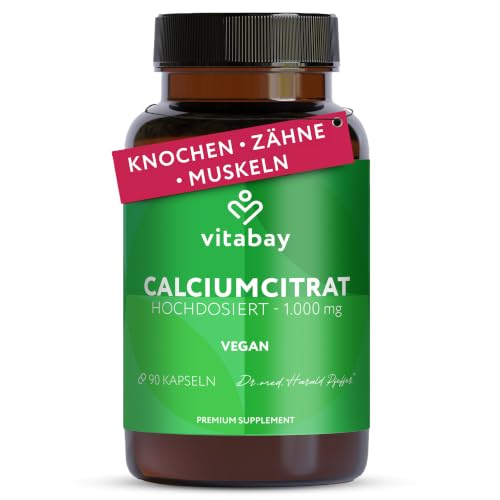 Vitabay Calcium 1000 mg hochdosiert – 90 vegane Kapseln mit Calciumcitrat – Ansicht 1
