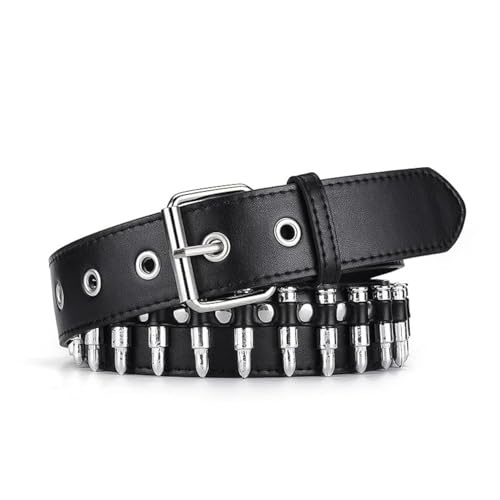 FOCAST Black Studded Belt Punk Rock Rivet Belt Grommet Threads belts with Bright Metal Pyramid for Women Men (Bullet Belt Fit Pant 31-36 inch)